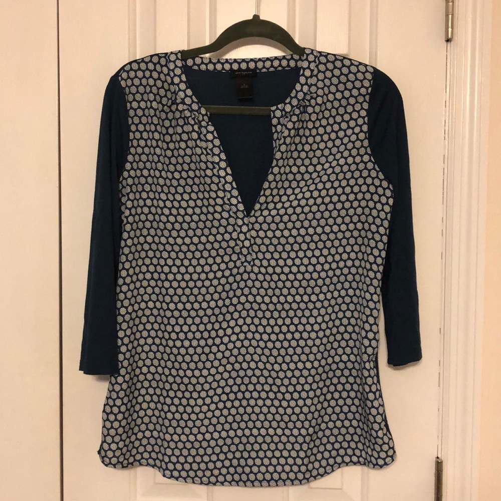 Ann Taylor Y Neck Polka Dot Blouse (Teal) - S